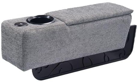 PLOTSAGE Multifunctional Couch Armrest, Sofa Armrest with Cup Holder, Removable Sofa Caddy with Storage, Equipped with LED Reading Light Wireless Charger Stand,Grey