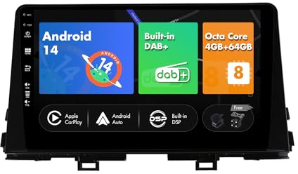 SXAUTO【Built-in DAB】Android 14 IPS Car Stereo For KIA Morning Picanto (2017-2020) - Wireless CarPlay/Android Auto - Camera + MIC - 4G+64G - 9 Inch 2 Din - Steering Wheel Fast-boot 360-CAM Dual Band