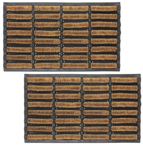 Pro Home Door Mat 40x60cm – Non-Slip Coir Door Mats Outdoor with Durable Rubber Backing – Super Absorbent, Machine Washable Outdoor Mat for Rain, Mud & Dirt – Ideal for Home, Porch, Patio (Pack of 2)