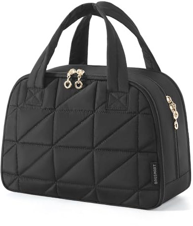 BAGSMART Kulturtasche Damen, Große Reise Kulturbeutel, Bauschige Kosmetiktasche, Reisetasche für Makeup Bag und Kosmetik mit Griff, Schwarz
