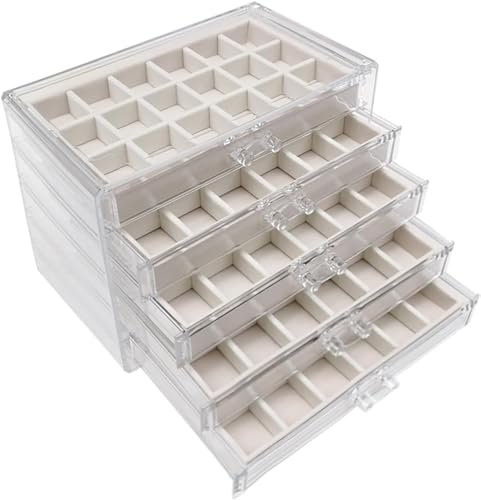 Sightday 5 Schubladen Ohrring Aufbewahrungs Schmuckkästchen,Acryl+Samt Schmuckaufbewahrung Schublade,Aufnehmbare Tabletts Jewelry Organizer für Schmuck Aufbewahrung,Halsketten,Ringe,Ohrringe(Beige)