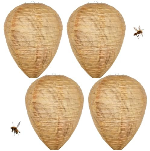 4 Stück Wespennest Attrappe, Wespenabwehr, Hornissennest Attrappe, Wespenfalle für Draußen, Waspinator, Wespen Vertreiben, Wespenschreck, Wespenschutz, Aufhängen für Balkon und Garten