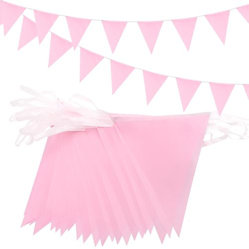 ADQUATOR Lot de 52 fanions réutilisables en tissu imperméable pour maison, extérieur, jardin, mariage, fête prénatale et décorations de fête roses 20 m