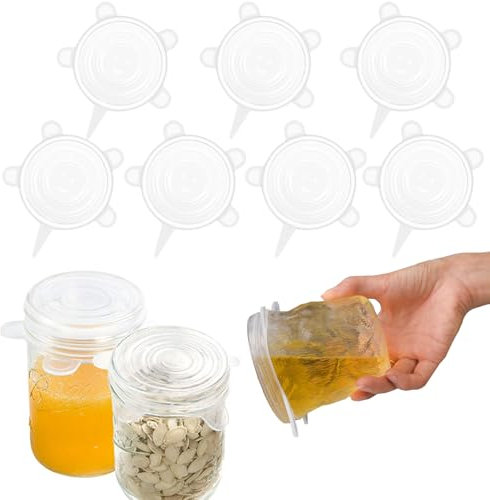 7 Pezzi Coperchi in Silicone Estensibile per Alimenti 8.5cm Coperchio Universale Senza BPA Coperchio Universale di 6 Misure Differenti per Microonde/Forno/Frigo/Lavastoviglie (Trasparente)