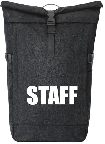 Huuraa Kurierrucksack Staff Schriftzug 30-44 Liter Black Melange Fairtrade Rolltop Rucksack Geschenkidee