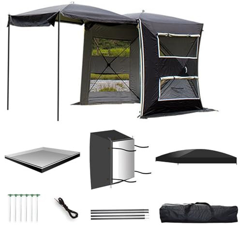 GBPLDMAQ Auto Markise 450D Oxford-Gewebe PU200Omm RUV50+, Camping Markise Sonnenschutz und Regenschutz, Abnehmbares Design und Doppellagige Große Fenster, Einfach Aufzubauen(Black)