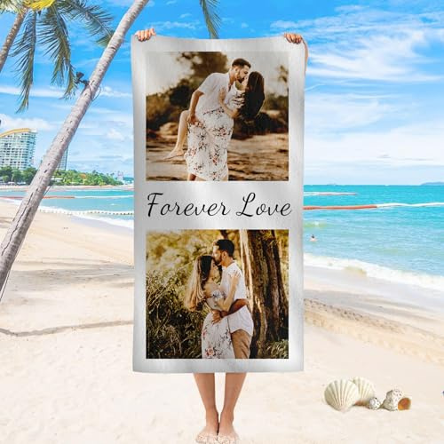 Personalisierte Strandtücher, individuelle Strandtücher mit Fotos und Text–weiche Mikrofaser, personalisierte Handtücher für Männer und Frauen–individuell gestaltbar für Urlaub, Pool, Reisen (2 Foto)