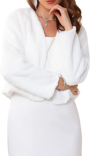 WOMLAYOUT Donna Bolero Elegante per Abiti Da Sera Cocktail Sposa Matrimonio Giacca Elegante in Pelliccia Sintetica