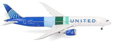 Herpa Model Airplane United Airlines Boeing 787-9 Dreamliner The Future is SAF – N24988, miniature scale 1:500, collectible, airplane model without stand, metal