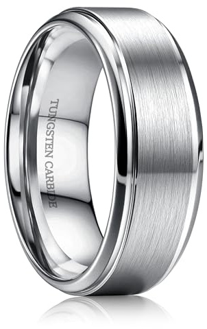 CASSIECA Anello Uomo Tungsteno, Anelli da Uomo Argento 8MM Anelli di Fascia Nuziale Promessa Fidanzamento per Uomini Donne Dimensioni 66