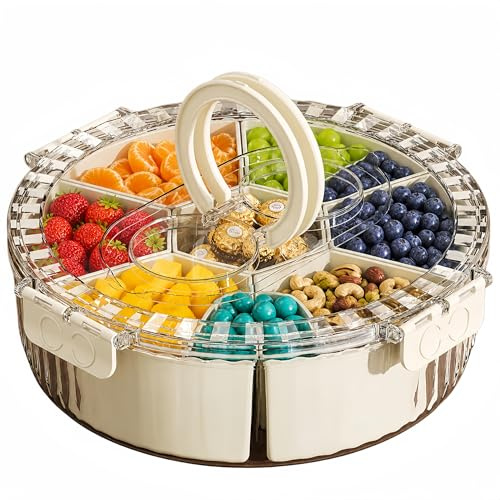 Snackle Box mit Deckel und Griff, Snackbox mit 6 herausnehmbaren Fächern, Luftdichte Vorratsdose für unterwegs Picknick Reisen Flugzeug Auto, Unterteilte Vesperdose für Kinder Obst Party BPA-frei