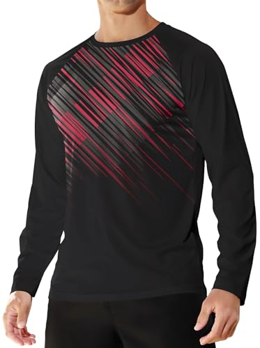 APTRO Herren Sport Tshirts Langarm UV T Shirt Funktionsshirt atmungsaktive Fitness Trikot Schnelltrocknend Training Laufshirt Rot XL