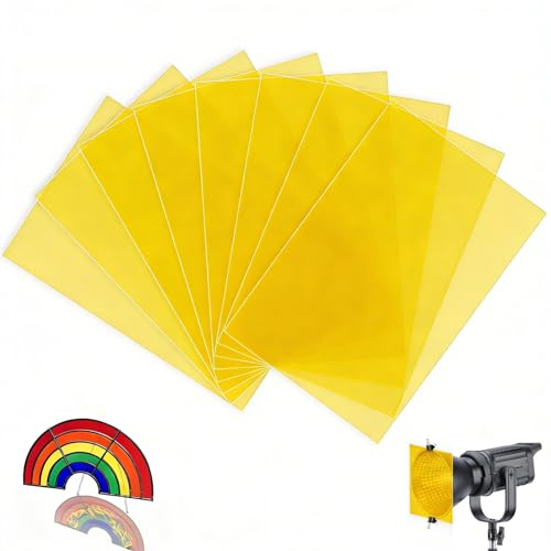 mawmuaw 8 Stück Lampenfolie Gelb Hitzebeständige Farbfolie für LED Lampen | A4 Farbfilter Farbkorrektur, Folie Gelb Transparente, Farbfolien Gel für Studioblitz, Foto, Video & DIY, 29,7x21cm