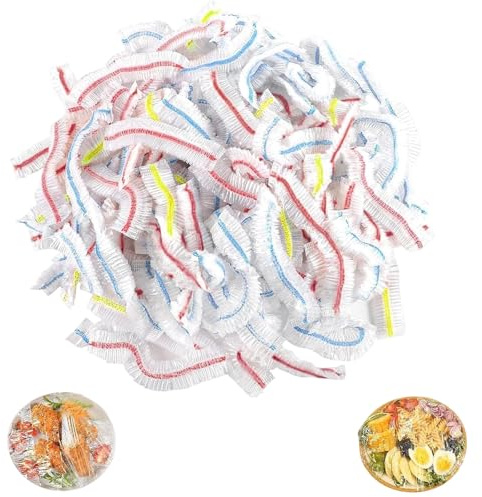XIYING 200 Pcs Food Covers Plastic Stretch, Colorful Bowl Plate Covers for Food, Elastic Plastic Bowl Lids for Storage Vegetables Meat, Fruit, Stretchable Length Approximately 11-36cm