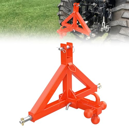 Garvee Attelage 3 Points Robuste pour Tracteur - Récepteur 2 Pouces avec Boule et Crochet - Support remorque Compatible Kubota BX/LM25h/WLM - Orange, Triangle à Trou distinctif, Crochet 4 Directions