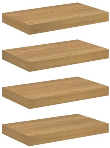 Todiikf Wandregal 4er Set Braun, Schweberegal aus Holzwerkstoff, Modernes Wandboard für Wohnzimmer, Schlafzimmer und Bad, 40 x 23,5 x 4 cm, Platzsparende Dekoration