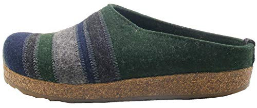 HAFLINGER Damen Pantoffel Hausschuh Grizzly Stripes Wolle 711049, Größe:42 EU, Farbe:Grün