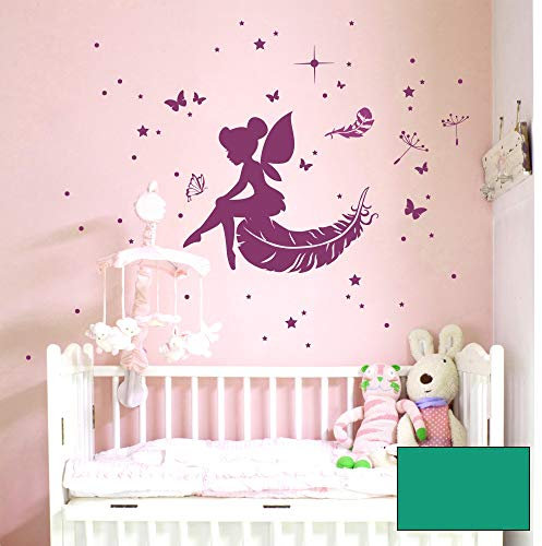 Wandtattoo Wandaufkleber Wandsticker Wandbild Aufkleber Sticker Fee Elfe Feder Sterne Pusteblume M1916 ausgewählte Farbe: *türkis* ausgewählte Größe: *M*