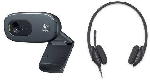 Logitech C270 Webcam HD, HD 720p/30fps, Videochiamate HD Widescreen, Correzione Automatica Luminosità & H340 Cuffie Cablate per Computer, Stereo con Microfono e Audio Digitale