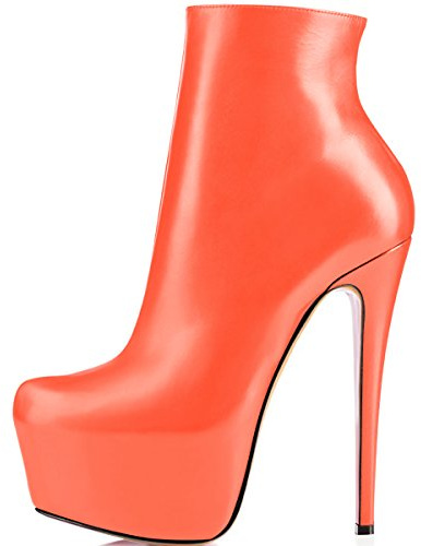 elashe- Stivaletti Donna con Tacco - 15CM Scarpe col Tacco con Plateau - Classiche Stivaletti Donna Inverno Arancia EU35