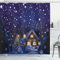 ABAKUHAUS Weihnachten Duschvorhang, Winter-Nacht Haus, Stoffliches Gewebe Badezimmerdekorationsset mit Haken, 175 x 180 cm, Marineblau Gelb