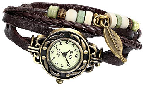 Avaner Montre Femme Vintage Montre Bracelet/décoration Feuilles tressées à la Main/Couleur café