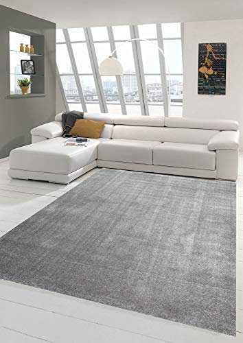 Wohnzimmer Teppich modern Kurzflor mit Uni Design in Anthrazit Größe 120 cm Rund