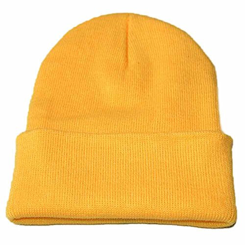 INLLADDY Mütze Damen Baumwolle Mützen Herren Winter Beanie Strickmütze Dünn One-Size Hip-Hop Wintermütze Gelb 28 x 16cm
