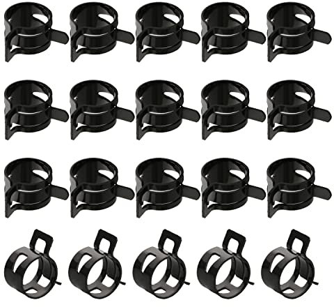 MroMax 20 fascette stringitubo a molla ID da 16 mm, fascette stringitubo nere adatte per tubo del carburante OD da 21/32, tubo di aspirazione in silicone, tubo dell'aria e tubo dell'acqua, boccola di