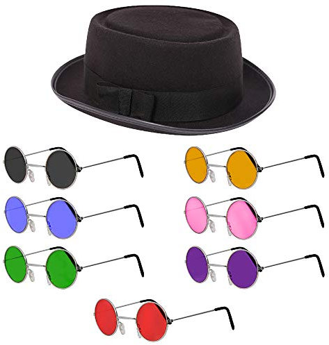 Kostüm für Erwachsene – schwarze runde Sonnenbrille und klassischer Hut. Mods and Movies Pork Pee Hut für Männer und Frauen Größe: 58 cm