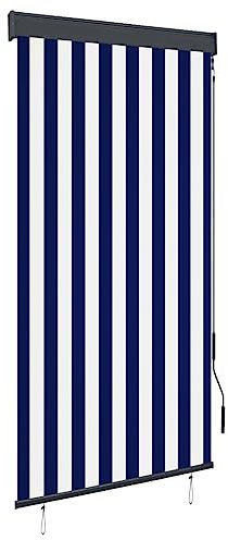 vidaXL Outdoor Roller Blind in Blue and White – Hand-Operated Vertical Awning for Balcony, Garden, Patio or Terrace – UV and Heat-blocking, Breathable Polyester Fabric, Sturdy Aluminium and Steel ...