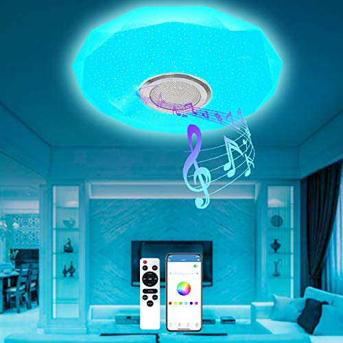 T-SUN 36W LED Deckenleuchte Dimmbar mit Lautsprecher, Fernbedienung und APP-Steuerung, Sternenhimmel RGB Farbwechsel Deckenleuchten mit Musikwiedergabe für Schlafzimmer Kinderzimmer Wohnzimmer Ø30 CM
