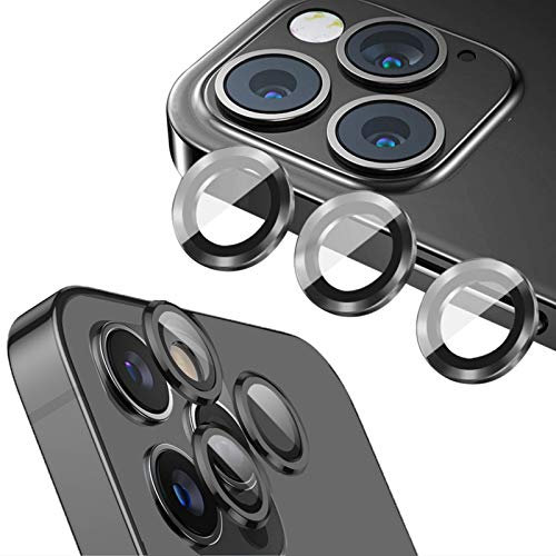 qichenlu 6 Stück・2 Sets Kamera Linsen Glas mit Aluminium Rand kompatibel mit iPhone 12 Pro Max,Einzeln Linsenabdeckung Metall Rahmen (Schwarz) Hinten Kamera Schutzfolie