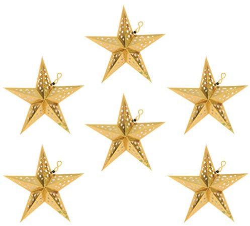 FRCOLOR Estrella de papel dorada para lámparas, 30 cm, 6 unidades, para interior y exterior, bodas, cumpleaños, Navidad, festivales, decoración de Navidad
