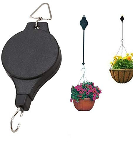 NSXIN 2/3 Stück Seilrolle Ampelaufzug Pflanzenlift Einziehbarer, Blumentopfhaken Verstellbarer Pull Down Aufhänger Haken Pflanzen Halter für Vogelhaus Blumenampel Drinnen Draußen (2 Stück)