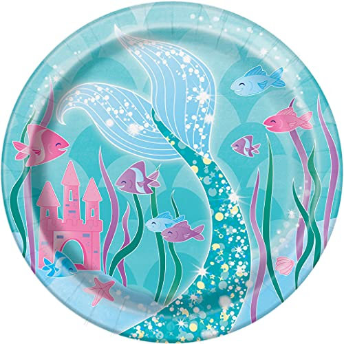 Unique Party Supplies 58324EU Umweltfreundliche Pappteller-18 cm-Meerjungfrauenparty-Packung mit 8 Stück, Multicolour