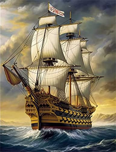 Zariocy 5D Diamond Painting Set Segelboot Auf See, Diamant Painting Bilder Landschaft Adult Runder Vollbohrer Diamant Stickerei Gemälde Kunsthandwerk Zuhause Wanddekoration 30x40 Cm