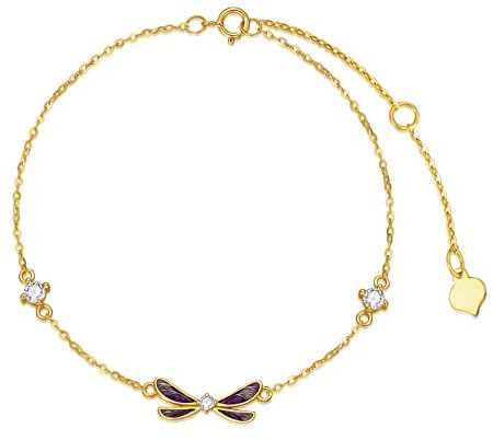 YDD 9ct Gold Dragonfly Armband für Damen, 375 Gelbgold Dragonfly Anhänger Armband für Mädchen Dragonfly Schmuck Geschenk für Sie 6.5+2