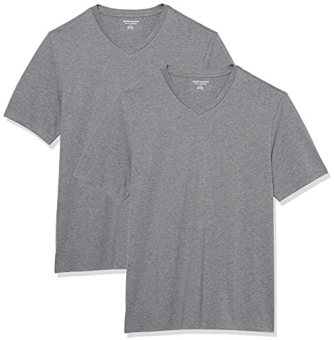 Amazon Essentials Camiseta de manga corta con cuello en V para hombre, ajuste regular, ajuste regular, paquete de 2 (disponible en tallas para grandes y altos), color gris jaspeado, talla 3XL Big Tall