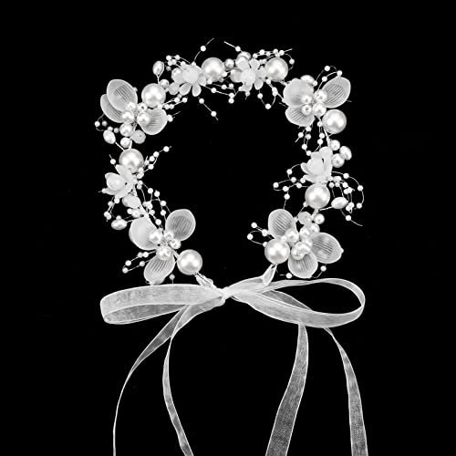 AUXSOUL Haarschmuck Hochzeit Perle Haarschmuck Kommunion Mädchen Haarkranz für Hochzeit Braut Brautjungfer Damen Mädche Blumenmädchen, Durchmesser 17cm (Weiß)