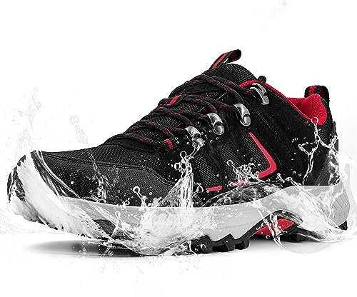 ODCKOI Wanderschuhe Herren Wasserdicht Leichte Trekkingschuhe Herren Outdoor rutschfeste Abriebfest Knöchel Bergschuhe, Camping, Hiking, Mountainbike, Trailrunning, Lauf Sneaker (Schwarz Rot EU 42)