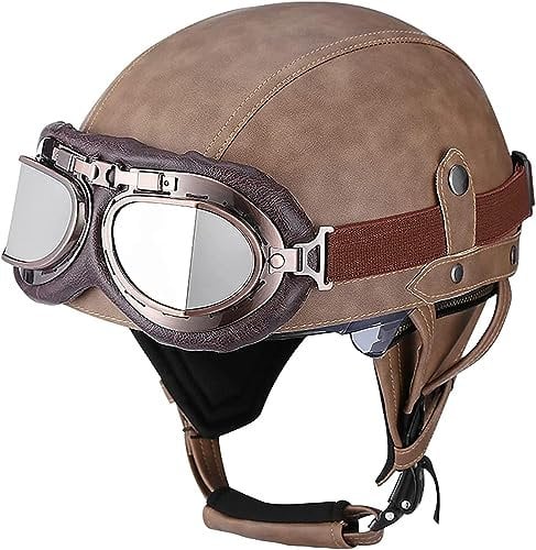 Vintage Jet-Helm Motorradhelm Halbschale Mopedhelm Retro Vintage Unisex Motorrad Sicherheitshelm Rollerhelm im Deutschen Stil (A02,S)