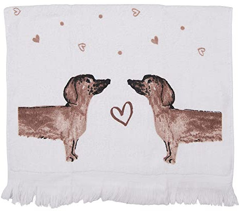 Clayre & Eef Gästehandtuch 40x66 cm Beige Braun Baumwolle Rechteck Dackel Toiletten Handtuch