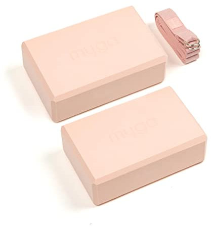 Myga Yoga Zubehör Set | 2 Rutschfeste Yoga Blöcke & Verstellbarer Yoga Gurt (Rosa) | Perfekt für Anfänger & Fortgeschrittene | Unterstützung bei Yoga & Pilates Übungen | Leicht & Tragbar