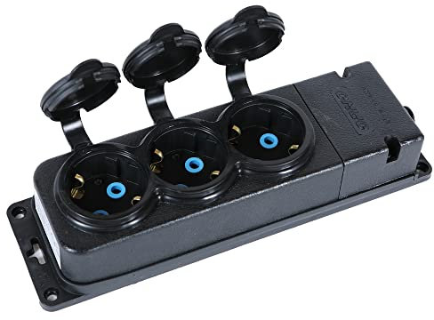 Verteiler-Steckdosenleiste 3-Fach schwarz IP44 Steckdosenverteiler max.250V 16A Steckdose