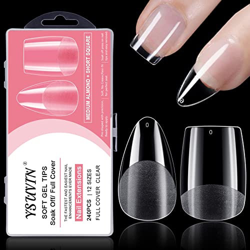 YSUVIN Pose Américaine Ongles Capsule, 2 Modèles(Amandes+Carré Court) Couverture Semi - Complète Préforme Acrylique Faux Ongles Pour Prothésiste Ongulaire Salons de Manucure, 240PCS 12 Tailles