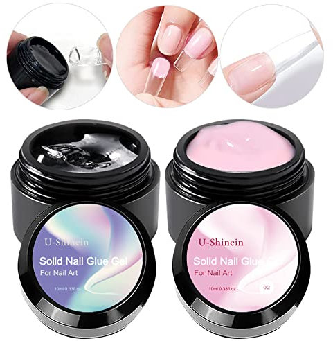 U-Shinein 2 x 10 ml de gel sólido para uñas, transparente y rosa para uñas acrílicas, uñas prensadas, arte de uñas y manicura, requiere un endurecimiento más largo