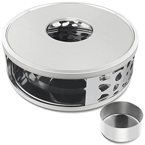 Uootach Stövchen Teewärmer Kaffeewärmer mit Teelichthalter, stövchen für Teekanne aus Edelstahl, Isolierung aushöhlen, Teewärmer, Geeignet für Teekannen geeignet und Kaffeekannen (Silber)