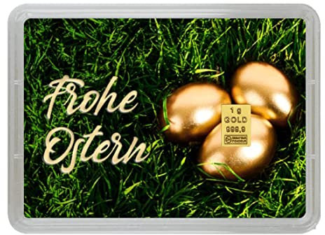 Goldbarren – Geschenk Motivbox “Frohe Ostern” Osterhase - Tolle Geschenkidee - Feingold 999,9 (1g Gold)