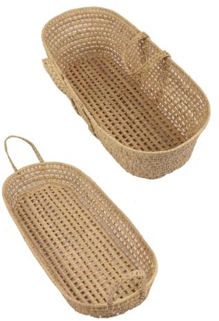JARDIN202 - Cesta de Mimbre Almacenaje Multiusos – Cesto Cambiador con asa - Capazo de mimbre Moisés | 37x80x12 cm -
